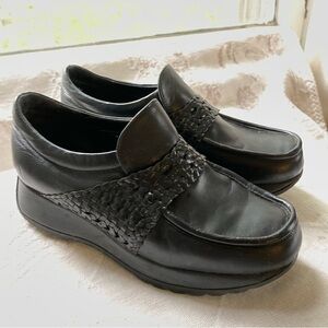 Stephan Kelian black platform wedge leather loafers